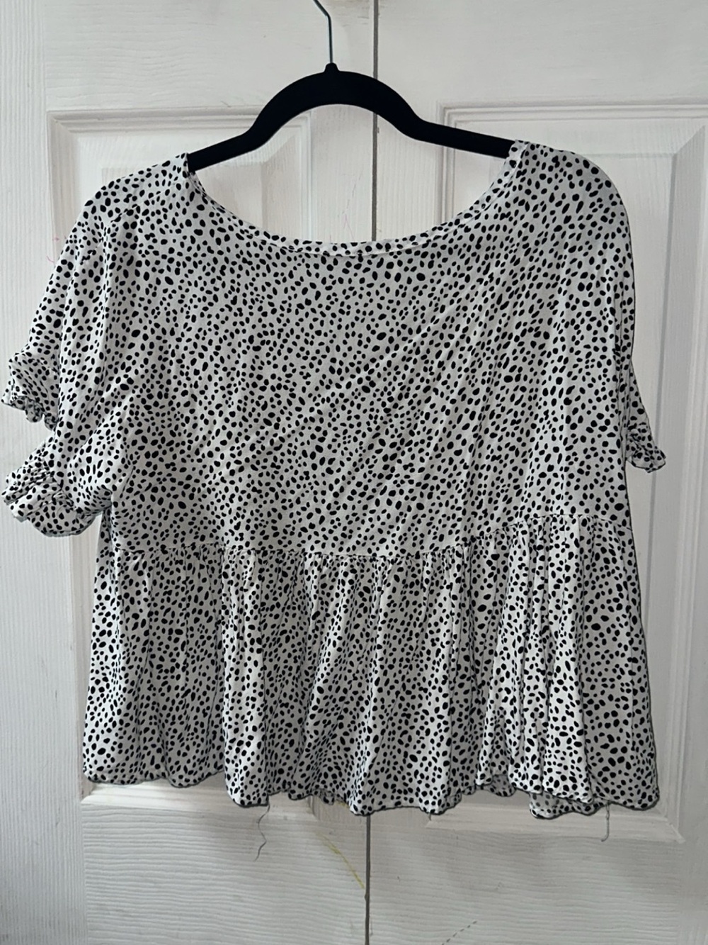 Blue Rain White Top with Black Dalmatian Spot Print
